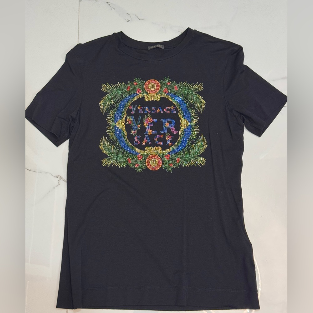 Versace Black T-Shirt with Colorful Graphic